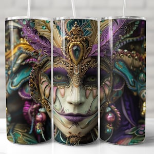 Mardi Gras TUMBLER WRAP masquerade mask tumbler wrap 20oz skinny tumbler sublimation design mardigras seamless new orleans mardi gras png
