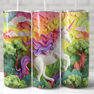 3D Unicorn Tumbler Wrap, Baby Unicorn Tumbler Wrap, Seamless Tumbler Wrap, Fantasy, Mythological, 20 oz Skinny Tumbler PNG, Sublimation