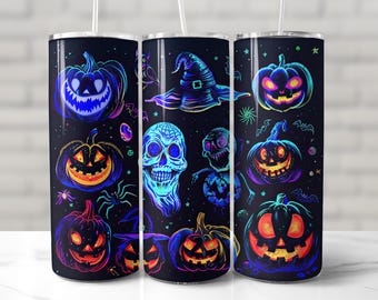 HALLOWEEN TUMBLER WRAP Psychedelic Neon Spooky Season Sublimation png 20oz Skinny Tumbler Wrap Halloween Pattern Pumpkin Sublimation Tumbler
