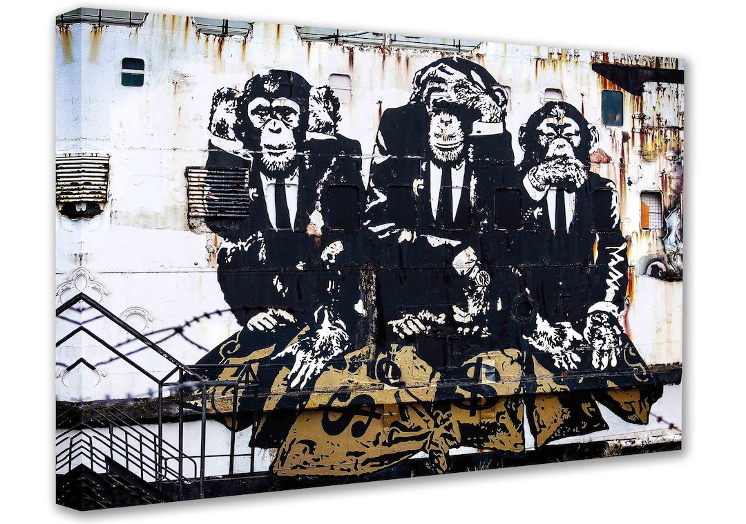 Banksy Mural Three Clever Monkeys, Banksy Street Art Painting, Three ...