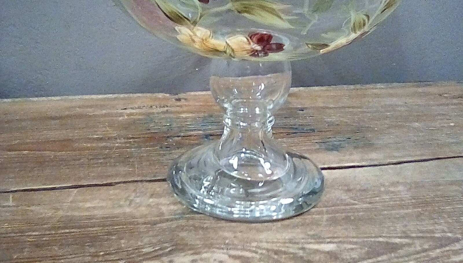 Vintage Blown Glass Compote With Hand Painted Florals, Blown Glass ...