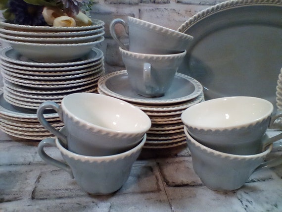 Harker Ware Light Gray Dishes From the 1950s Cups Saucers and Creamer and Sugar Bowl With Lid Platter Veg Bowl Lunch and Dessert Plates Etsy
