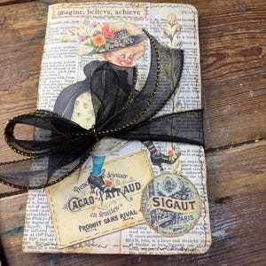 Small Junk Journals with Aged Music and Book Page Collage Loads of Ephemera Throughout, 8 Journal Pages, Silk or Ribbon Ties, 1 Journal