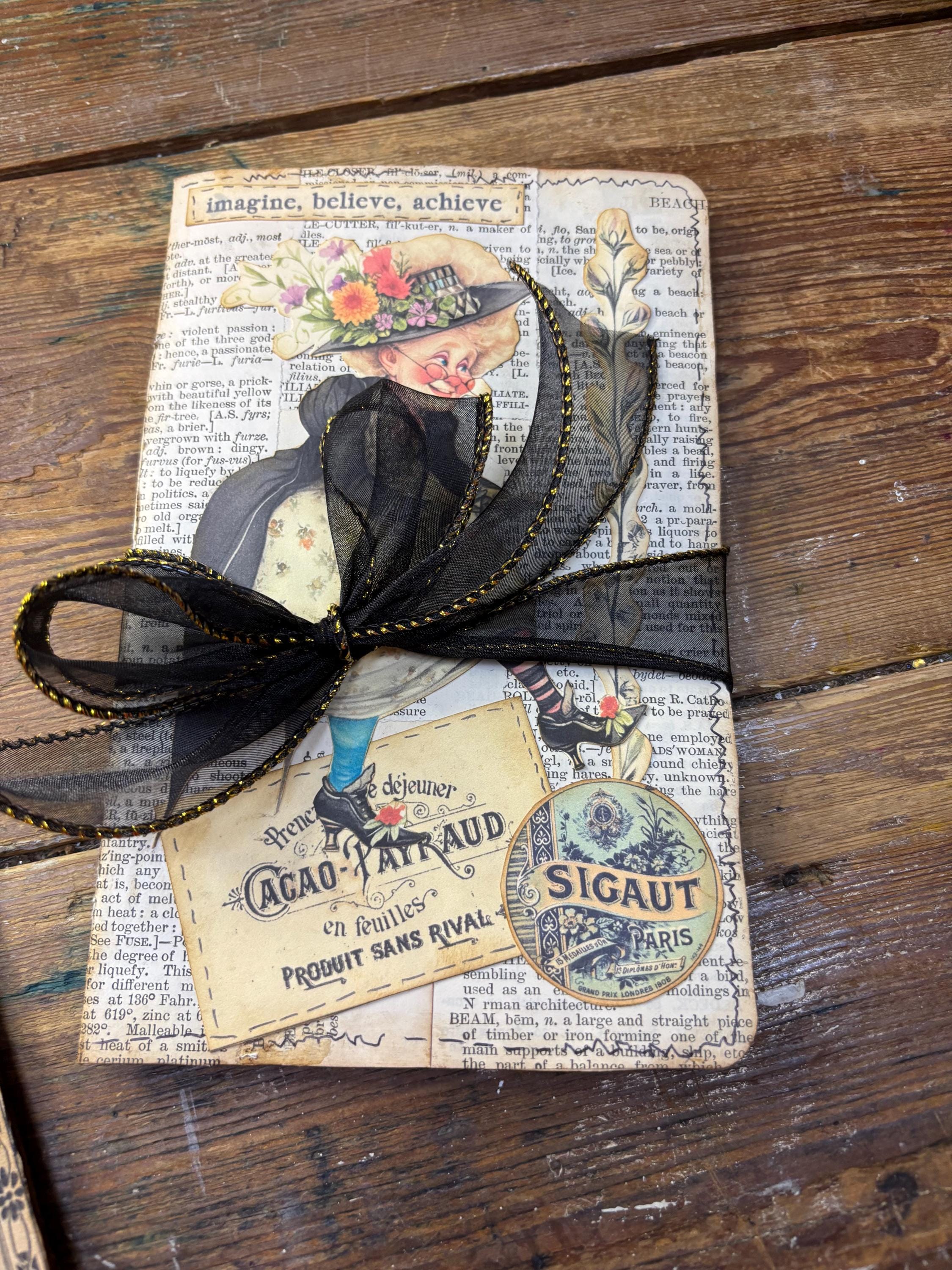 Small Junk Journals with Aged Music and Book Page Collage Loads of Ephemera Throughout, 8 Journal Pages, Silk or Ribbon Ties, 1 Journal