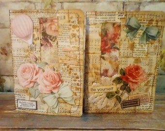 Small Junk Journals with Aged Music and Book Page Collage Loads of Ephemera Throughout, 8 Journal Pages, Silk or Ribbon Ties, 1 Journal