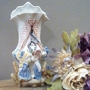 Vintage Wall Pocket. 9 1/2&quot; Tall and 5&quot; Wide at Base. Kissing Couple at the Wishing Well.