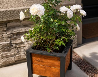 Handmade Cedar Planter Box 16x16 | Outdoor Wooden Planter | Garden Flower Pot | Porch Patio Decor | Veteran Made