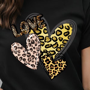 3 Heart Leopard print Valentines tee, Animal print love shirt, Stylish leopard graphic tee, Trendy heart pattern shirt, Wild love fashion