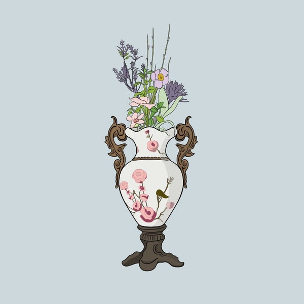 Vinyl Sticker Die Cut Vintage Floral Vase Antique Flower Pot