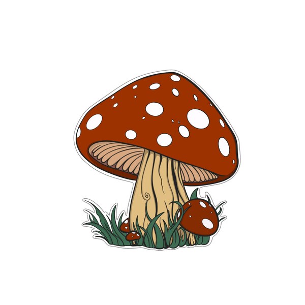 Vinyl Sticker Die Cut Natural Woodland Forest Mushroom Fly Agaric (Amanita Muscaria) Polka Dot Style