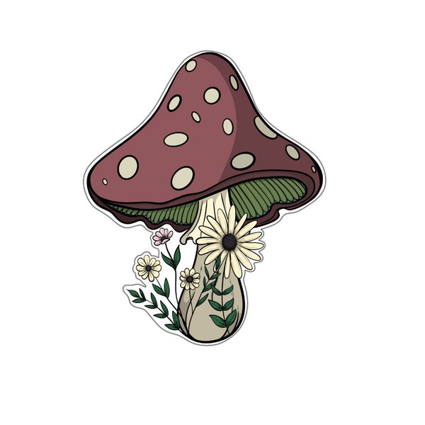 Vinyl Sticker Die Cut Pretty Floral Botanical Woodland Mushroom