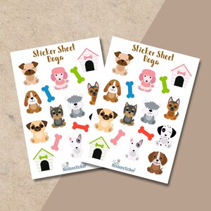 Hunde Sticker Sheet - Aufkleber für Kinder, Scrapbooking, Bullet Journal, Kalender
