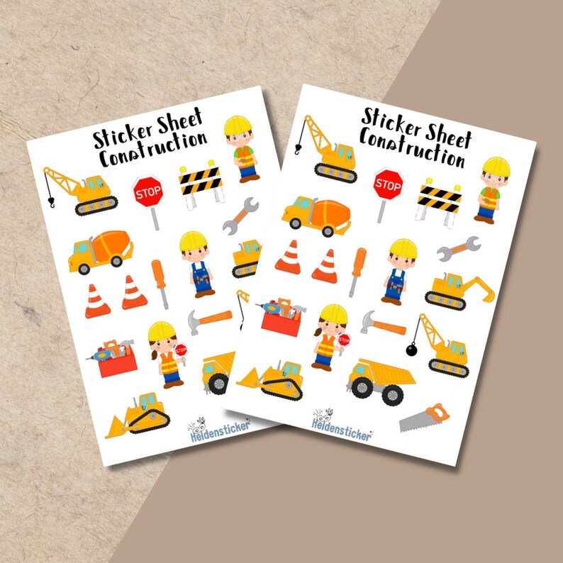 Construction Site Sticker Sheet Stickers for Kids, Scrapbooking, Bullet