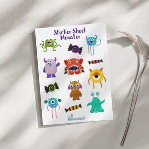 Foglio di adesivi Monster - Adesivi per bambini, scrapbooking, bullet journal, calendario