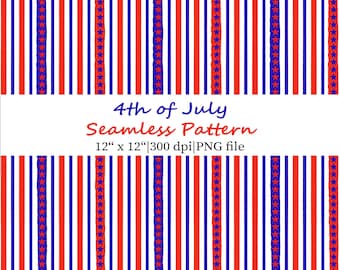 Stripes and Stars 4th of July Seamless Pattern, Patriotic Digital Paper PNG, USA Background Fabric Design (Digital Download)