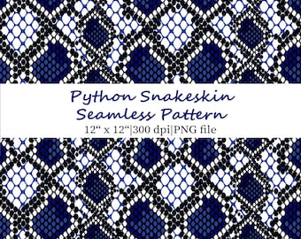 Blue Python Snake Skin Seamless Pattern, Exotic Background Texture PNG (Digital Download)
