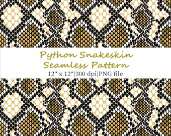 Gold Python Schlangenhaut Nahtloses Muster, exotische Hintergrundtextur PNG (digitaler Download)