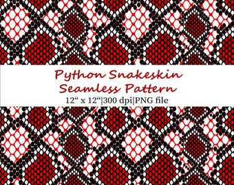 Red Python Snake Skin Seamless Pattern, Exotic Background Texture PNG (Digital Download)