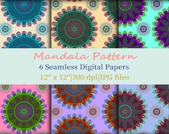 Mandala Seamless Pattern, Colorful Digital Paper Pack (JPG)