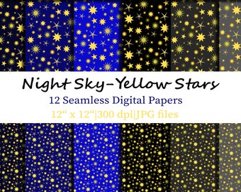 Nachthimmel Sterne Musterdesign, Gelber Stern Clipart (digitaler Download)