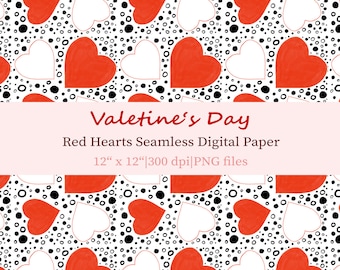 Red Hearts Seamless Pattern, Valentine's Day Digital Paper (PNG)