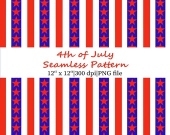 Stripes and Stars 4th of July Seamless Pattern, Patriotic Digital Paper PNG, USA Background Fabric Design (Digital Download)
