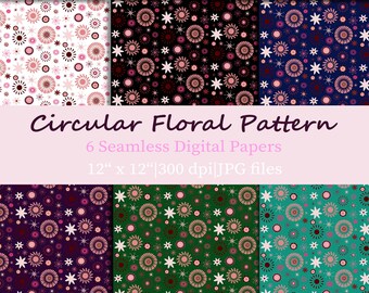 Circular Floral Pattern, Seamless Digital Paper (PNG, SVG, EPS)