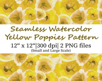 Watercolor Yellow Poppies Pattern, Seamless Floral Design (PNG)
