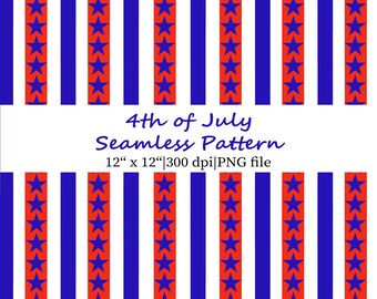 Stripes and Stars 4th of July Seamless Pattern, Patriotic Digital Paper PNG, USA Background Fabric Design (Digital Download)