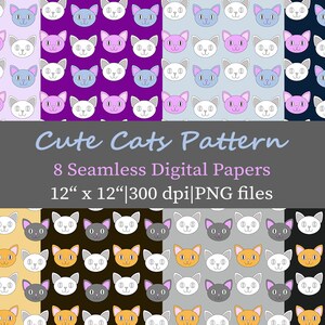 Cat Seamless Pattern, Cat Digital Paper, Cat Fabric Design, Cat Seamless Background, Printable Paper, Cat Clipart PNG, Cat Sublimation PNG