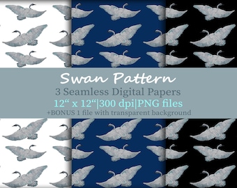 Swan Seamless Pattern, Bird Digital Paper Pack (Digital Download)
