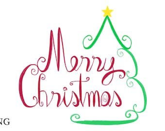 Merry Christmas Tree Clipart, Christmas Saying PNG (Digital Download)
