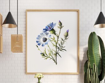 Wall Art Watercolor Printable Flower Poster, Watercolor Botanical Print, Printable Floral Wall Art, Living Room, Bedroom, Nursery, Farmhouse