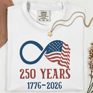 Minimal Design Patriotic T-Shirt, Infinity Flag, USA 250 Years Anniversary 1776-2026