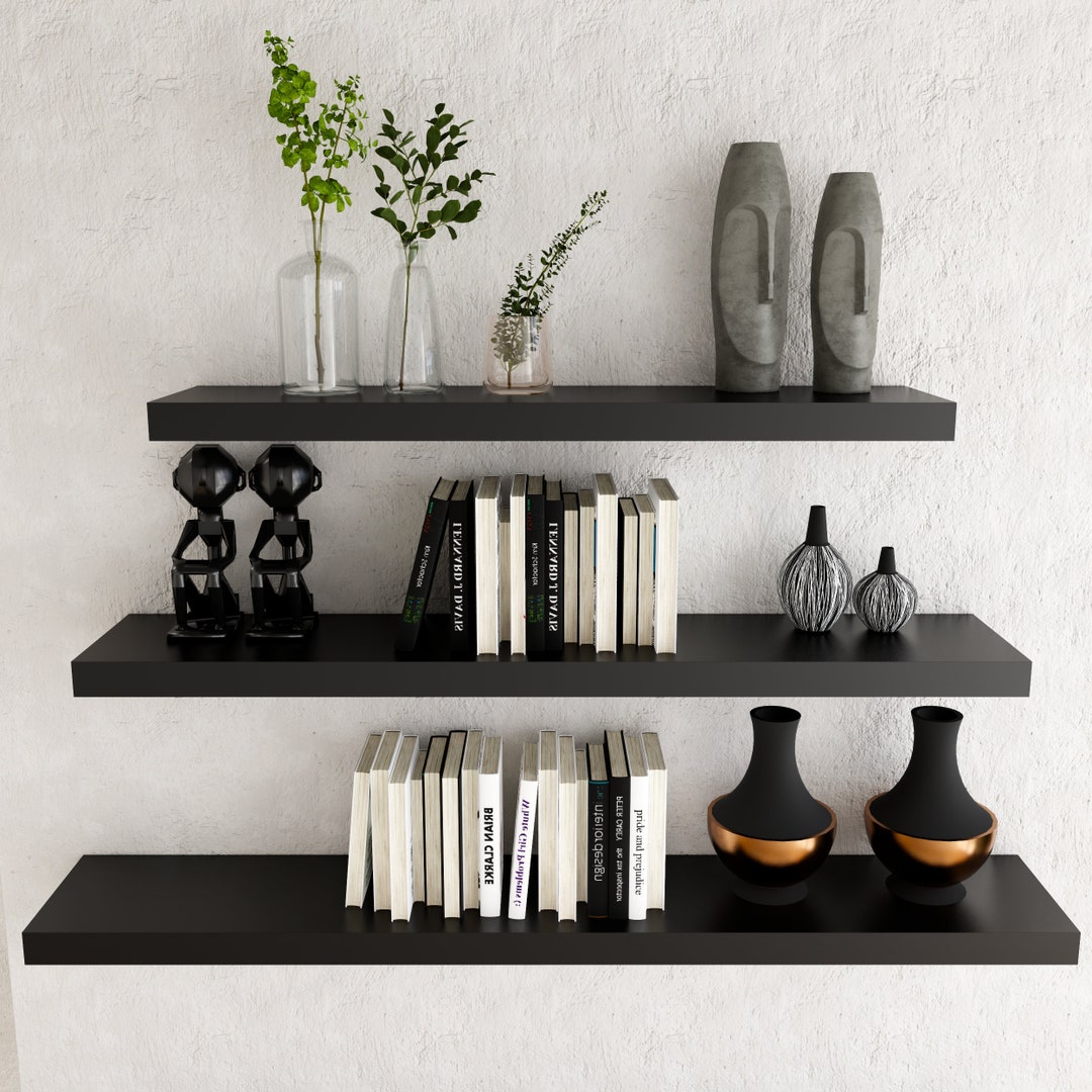 Black Floating Shelves Wooden Book Shelves Bathroom Shelves Etsy
