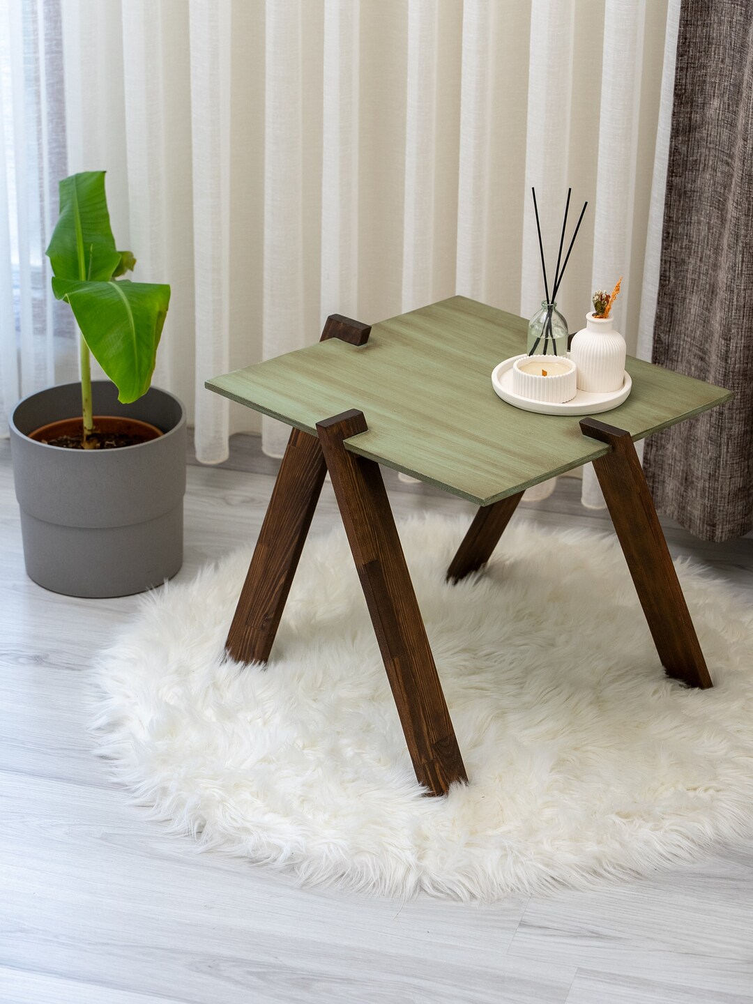 Wooden Square Coffee Table Rustic Coffee Table Farmhouse End Etsy