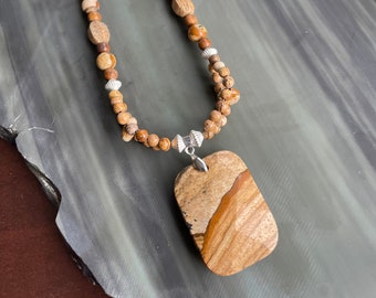 Picture Jasper gemstone pendant necklace, handmade, One-Of-A-Kind