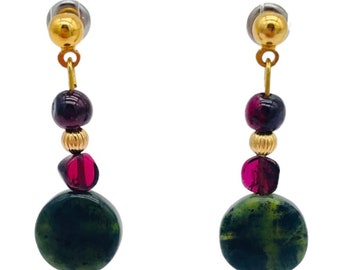 Garnet and Jade Gemstone Earrings, January Birthstone