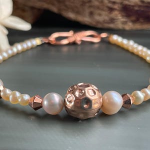 Natural light pink fresh water pearl and Rose Gold bracelet