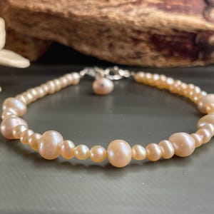 Natural pink freshwater pearl dangle bracelet, handmade bracelet