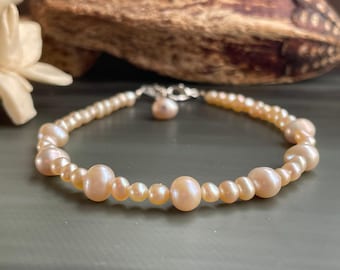 Natural pink freshwater pearl dangle bracelet, handmade bracelet