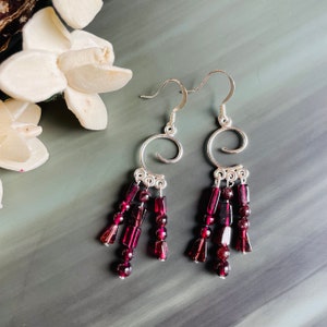 Natural Garnet gemstone and silver earrings, January Garnet birthstone earrings