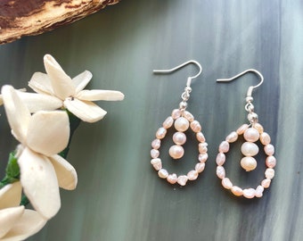 Light pink pearl earrings - pink precious pearl drop earrings - freshwater pink pearl drop earring - natural pink pearl earrings