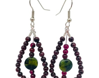 Garnet and Jade Teardrop Earrings, January Birthstone