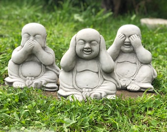 Trois statues d’ornement de jardin de Bouddha sage Voir parler Entendre pas de mal - Décoration d’ornements de jardin de la meilleure qualité très détaillée.