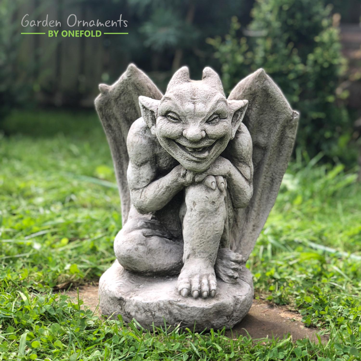 Large Horned Gargoyle Statue – Weatherproof Garden Ornament, Antique ...