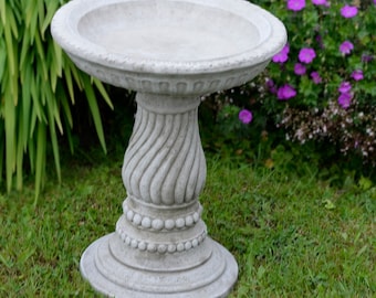 Hand Cast Stone Twist Bird Bath Feeder - Best Quality Highly Detailed Garden Ornaments Decor.