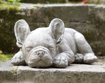 Statue de jardin chiot bouledogue français endormi - Décoration de jardin très détaillée de la meilleure qualité