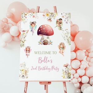 Hada signo de bienvenida niña cumpleaños fiesta de bienvenida signo cumpleaños rosa plantilla editable descarga instantánea 807