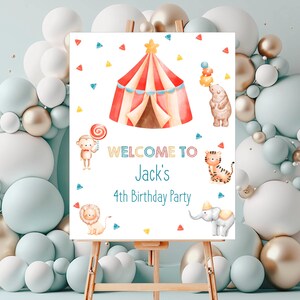 Circus Welcome Sign Boy Birthday Welcome Party Sign Editable Template Instant Download 821